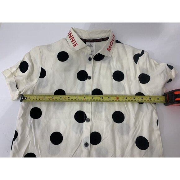 Women's XS Minnie Mouse Polka Dot Embroidered Collar Short Sleeve Blouse - Picture 13 of 13